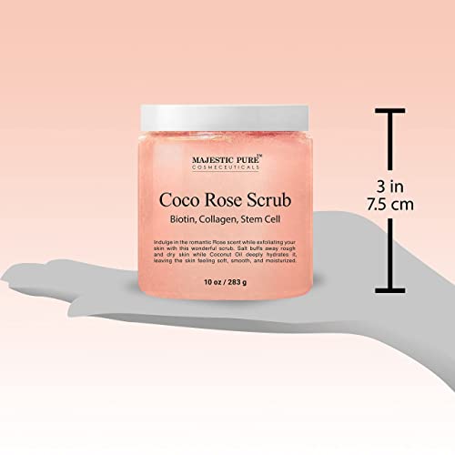 MAJESTIC PURE Coco Rose Scrub - With Biotin, Collagen, Stem Cell & Coconut Oil - Exfolaiting Body Scrub - Skin Moisturizer, Pore Cleanser & Body Exfoliator - Natural Skin Care for Men & Women - 10 oz