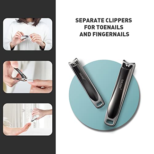 BEZOX Nail Clipper Set, Ergonomic Toenail Clippers with Non-Slip Design, Professional Fingernail Clipper for Men and Women with Nail File and Delicate Tin Case, 2 Pcs