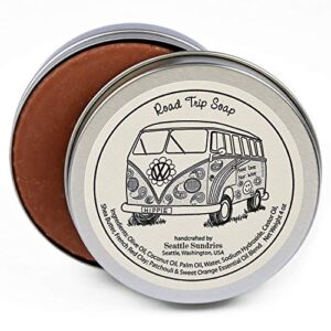 seattle sundries | patchouli soap bar for women & men – 1 (4oz) handmade bar soap in a low waste travel tin – volkswagen bus gift.