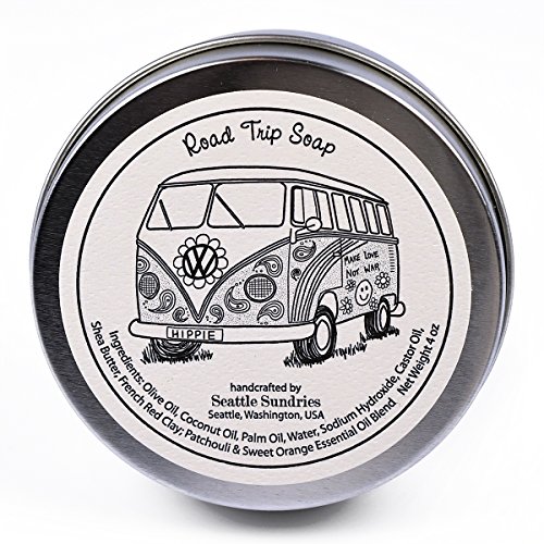 Seattle Sundries | Patchouli Soap Bar for Women & Men - 1 (4oz) Handmade Bar Soap in a Low Waste Travel Tin - Volkswagen Bus Gift.