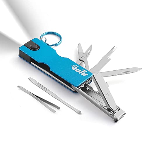 Keychain Nail Clipper Multitool, 8 in 1 EDC Utility Tool with Nail Clipper, Scissors, Tweezers, Gifts for Him Men Husband Dad Boyfriend (Blue)