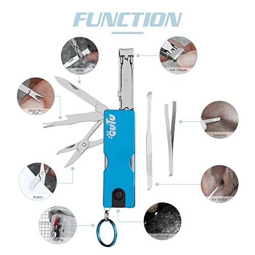 Keychain Nail Clipper Multitool, 8 in 1 EDC Utility Tool with Nail Clipper, Scissors, Tweezers, Gifts for Him Men Husband Dad Boyfriend (Blue)