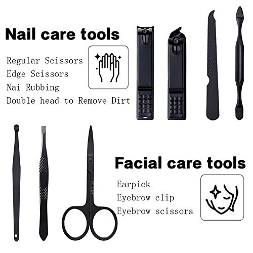 Manicure Set Pedicure Kit Professional 19 Pcs Nail Clipper for Men & Women Stainless Steel Sharp Cutter Grooming Nose Hair Scissors…Black Fingernails & Toenails with Portable Case (Red_7 pieces)