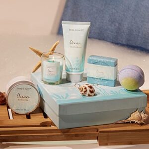 Spa Gifts for Women,Bath Set with Ocean Scented Spa Gifts Box for Her,Includes Scented Candle,Body Butter,Hand Cream,Bath Bar and Bomb,5 Pcs Bath Set,Gifts Set for Women,Mom,Mother's Day Gifts