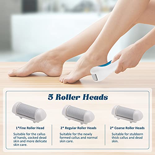 Callus Remover for Feet, Electric Foot File Rechargeable Foot Scrubber Pedicure Tools for Feet Electronic Callus Shaver Waterproof Pedicure kit for Cracked Heels and Dead Skin with 5 Roller Heads