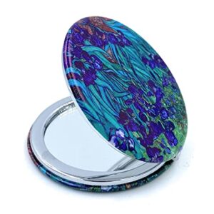 Aeisage Pocket Mirror for Women Small Travel Mirror Magnifying Van Gogh Irises Flower Purse Mirror Compact Unique Gift for Artistic Mom Diameter 2.75 x 0.4 Thickness