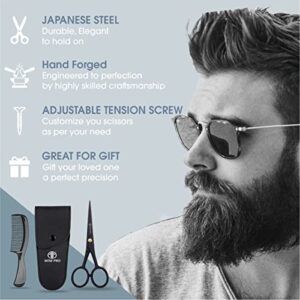 MTM PRO Professional German Beard & Mustache Scissors With Comb & Carrying Pouch - Perfect Men’s Facial Hair Grooming Kit For All Body or Facial Hair (Black)