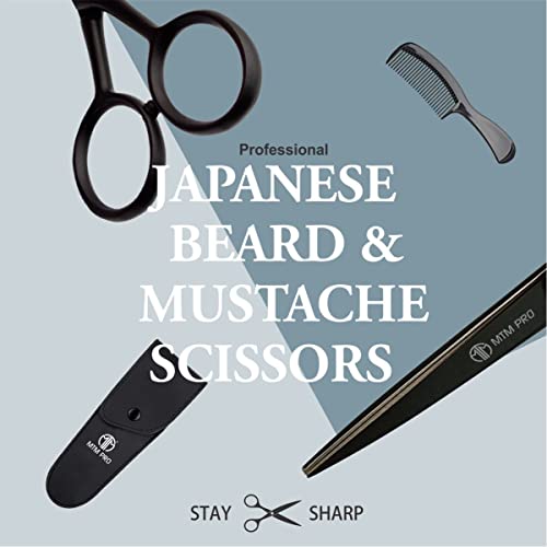 MTM PRO Professional German Beard & Mustache Scissors With Comb & Carrying Pouch - Perfect Men’s Facial Hair Grooming Kit For All Body or Facial Hair (Black)