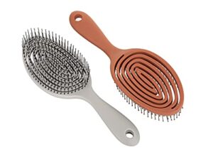 vented detangler brush for wet & dry hair – soft elastic massage comb- no tangle hair brush for curly, thick, straight, for all hair types natural hair- smoothly glides- vented detangling hair brush for men, women, kids (warm grey)