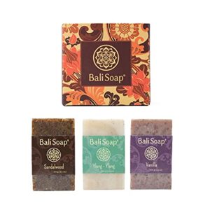 Bali Soap - Natural Soap Bar Gift Set, 3 pc Variety Pack, Sandalwood - Ylang-Ylang - Vanilla, Face or Body Soap, Best for All Skin Types, For Women, Men & Teens, 3.5 Oz each