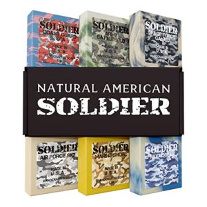 natural american soldier men’s bar soap – 100% all natural, masculine scents, essential oils, organic shea butter, no harmful chemicals – (6pk) natural soap bars for men – made in usa – man soap, 5 oz