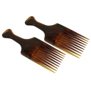 Parcelona French Afro Lift Tortoise Shell Brown Extra Large 6” Celluloid Set of 2 Salon Style Hairdressing Long Teeth Metal Free Hair Pick Combs for Women and Girls