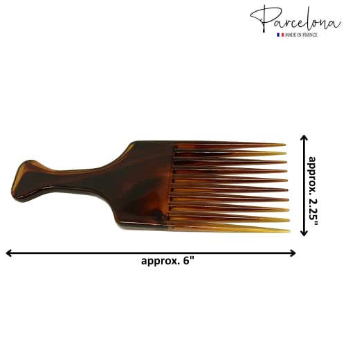 Parcelona French Afro Lift Tortoise Shell Brown Extra Large 6” Celluloid Set of 2 Salon Style Hairdressing Long Teeth Metal Free Hair Pick Combs for Women and Girls