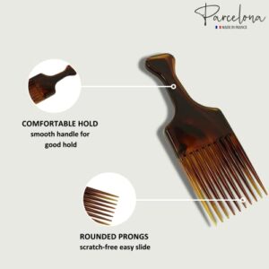 Parcelona French Afro Lift Tortoise Shell Brown Extra Large 6” Celluloid Set of 2 Salon Style Hairdressing Long Teeth Metal Free Hair Pick Combs for Women and Girls