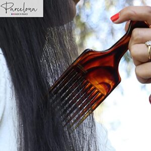 Parcelona French Afro Lift Tortoise Shell Brown Extra Large 6” Celluloid Set of 2 Salon Style Hairdressing Long Teeth Metal Free Hair Pick Combs for Women and Girls