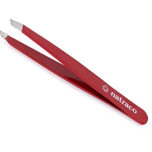 Stainless Steel Slant Precision Tweezers – Professional Tweezers for Eyebrows & Hair Removal – Black & Red (Pack of 2)