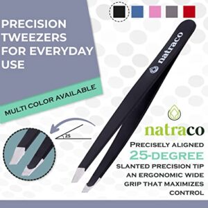 Stainless Steel Slant Precision Tweezers – Professional Tweezers for Eyebrows & Hair Removal – Black & Red (Pack of 2)