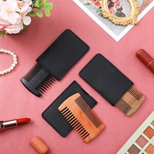 3 Pieces Beard Comb Natural Sandalwood Wooden Mustaches Combs Dual Action Teeth Beard Comb with 3 Pieces Pocket Faux Leather Case for Beards Mustaches (Black, Yellow, Brown)