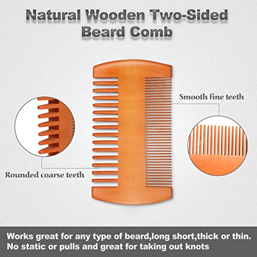 3 Pieces Beard Comb Natural Sandalwood Wooden Mustaches Combs Dual Action Teeth Beard Comb with 3 Pieces Pocket Faux Leather Case for Beards Mustaches (Black, Yellow, Brown)