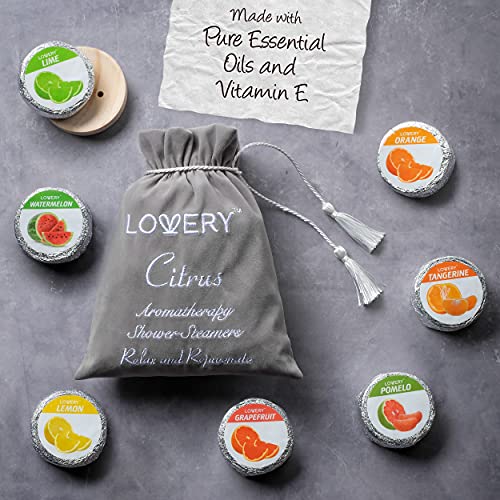 Essential Oil Shower Steamer Set, Vaporizing Shower Tablets with Holder, 7 Shower Bombs in Citrus Flavors, Aromatherapy Shower Steamers, Vapor Steam for Daily Use, Relaxation Gifts for Women