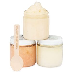 bare botanics body scrub gift set – gentle exfoliator & super moisturizer | includes a wooden spoon | all natural, no synthetic fragrances, no nut oils, ready to gift