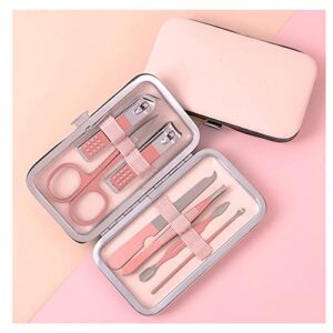 pink manicure set beauty tool portable – nail clipper pedicure grooming kit stainless steel 7 in 1 luxury leather travel case, for woman girl home travel gift giving