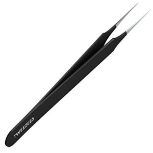 ingrown hair tweezers | pointed tip | black |precision stainless steel | extra sharp and perfectly aligned for ingrown hair treatment & splinter removal for men and women | by tweezees