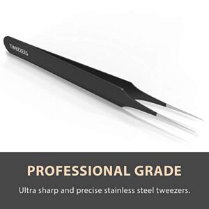 Ingrown Hair Tweezers | Pointed Tip | Black |Precision Stainless Steel | Extra Sharp and Perfectly Aligned for Ingrown Hair Treatment & Splinter Removal For Men and Women | By Tweezees