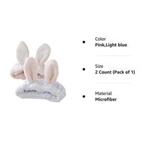 Women Fashion Soft Flannel Bunny Ear Makeup Cosmetic Shower Elastic Headband 2Pcs