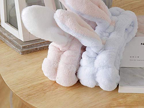 Women Fashion Soft Flannel Bunny Ear Makeup Cosmetic Shower Elastic Headband 2Pcs