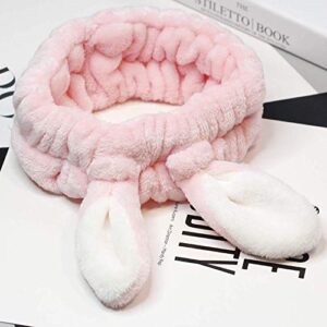 Women Fashion Soft Flannel Bunny Ear Makeup Cosmetic Shower Elastic Headband 2Pcs