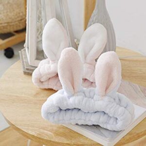 Women Fashion Soft Flannel Bunny Ear Makeup Cosmetic Shower Elastic Headband 2Pcs