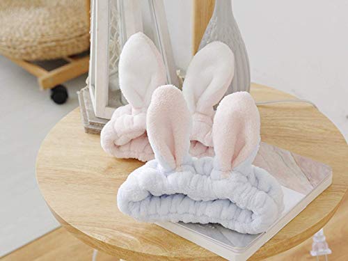 Women Fashion Soft Flannel Bunny Ear Makeup Cosmetic Shower Elastic Headband 2Pcs