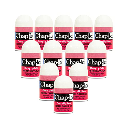 Chap-Ice® | 12-Count Mini Cherry Lip Balm | Lip Balm Pack Fortified with Vitamin E for Dry, Cracked Lips | Made in USA | 12-Count Mini Lip Balm with Cherry Flavor (0.10oz/3g Each)