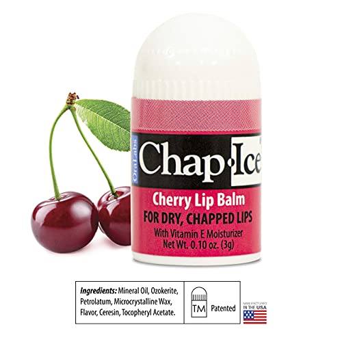 Chap-Ice® | 12-Count Mini Cherry Lip Balm | Lip Balm Pack Fortified with Vitamin E for Dry, Cracked Lips | Made in USA | 12-Count Mini Lip Balm with Cherry Flavor (0.10oz/3g Each)