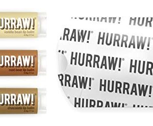 Hurraw! Vanilla Bean, Root Beer, Chocolate Lip Balms, 3 Pack Bundle: Organic, Certified Vegan, Cruelty and Gluten Free. Non-GMO, 100% Natural Ingredients. Bee, Shea, Soy and Palm Free. Made in USA