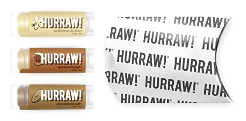 Hurraw! Vanilla Bean, Root Beer, Chocolate Lip Balms, 3 Pack Bundle: Organic, Certified Vegan, Cruelty and Gluten Free. Non-GMO, 100% Natural Ingredients. Bee, Shea, Soy and Palm Free. Made in USA