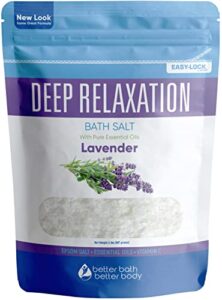 deep relaxation bath salt 32 ounces epsom salt with natural lavender essential oil plus vitamin c in bpa free pouch with easy press-lock seal