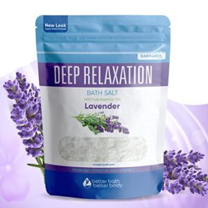 Deep Relaxation Bath Salt 32 Ounces Epsom Salt with Natural Lavender Essential Oil Plus Vitamin C in BPA Free Pouch with Easy Press-Lock Seal