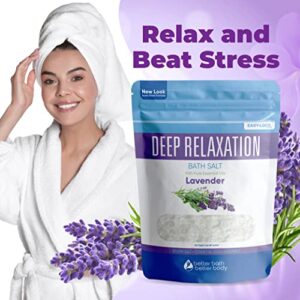 Deep Relaxation Bath Salt 32 Ounces Epsom Salt with Natural Lavender Essential Oil Plus Vitamin C in BPA Free Pouch with Easy Press-Lock Seal