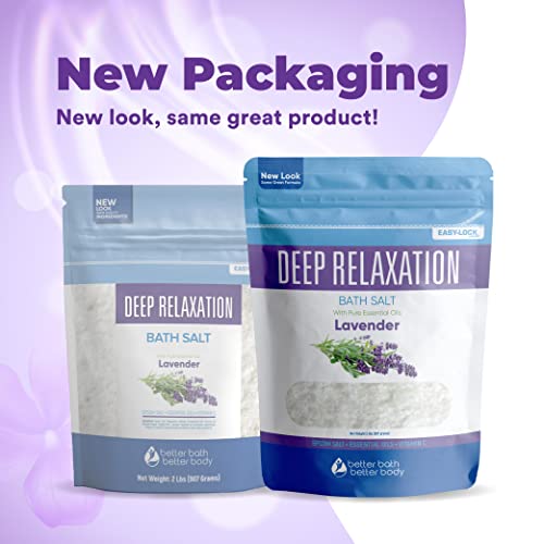 Deep Relaxation Bath Salt 32 Ounces Epsom Salt with Natural Lavender Essential Oil Plus Vitamin C in BPA Free Pouch with Easy Press-Lock Seal