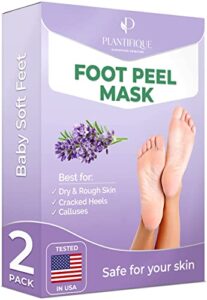plantifique foot peel mask with lavender 2 pack peeling foot mask dermatologically tested – repairs heels, removes dead skin for baby soft feet – exfoliating foot peel mask for dry cracked feet