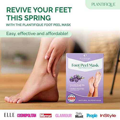 PLANTIFIQUE Foot Peel Mask with Lavender 2 Pack Peeling Foot Mask Dermatologically Tested - Repairs Heels, Removes Dead Skin for Baby Soft Feet - Exfoliating Foot Peel Mask for Dry Cracked Feet