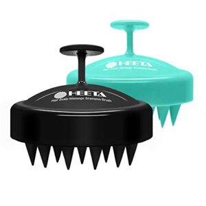 heeta 2 pack hair scalp massager shampoo brush for hair growth, hair scalp scrubber with soft silicone, wet and dry hair detangler (whole black & green)
