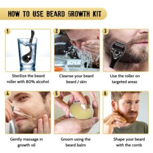 Arganrro Beard Growth Kit - Beard Derma Roller, Beard Oil, Beard Balm, Brush, Comb - Beard Care Kit Valentine's Day & Birthday Gift for Dad Husband & Boyfriend