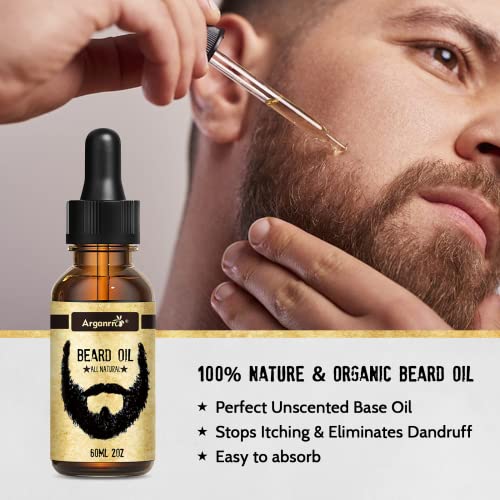 Arganrro Beard Growth Kit - Beard Derma Roller, Beard Oil, Beard Balm, Brush, Comb - Beard Care Kit Valentine's Day & Birthday Gift for Dad Husband & Boyfriend