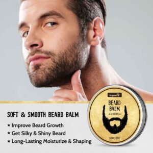 Arganrro Beard Growth Kit - Beard Derma Roller, Beard Oil, Beard Balm, Brush, Comb - Beard Care Kit Valentine's Day & Birthday Gift for Dad Husband & Boyfriend