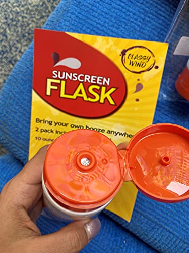 Sunscreen Flask - 10oz Hidden Alcohol Flask Lets You Take Booze Anywhere Includes FREE Funnel and Extra Leak-Proof Safety Seals For Secret Flasks by Classy Wino Always Drink Responsibly - Set of 2