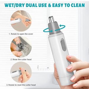 MOUSIKA Ear Nose Hair Trimmer Clipper Painless Eyebrow Facial Hair Removal for Men and Women Waterproof Dual Edge Blades Battery Operated Electric Groomer (White)