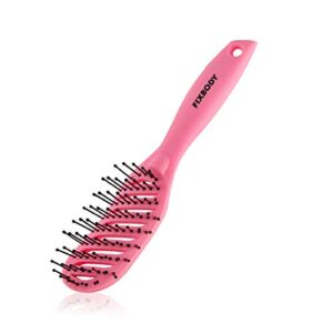 fixbody curved vent hair brush for blow drying, styling and solon, detangling hair brush for short thick tangles hair, both men and women, pink